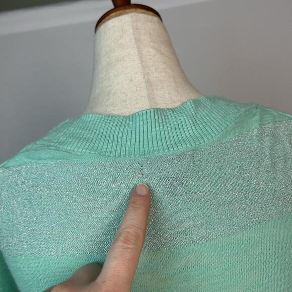 Express Womens V Neck Striped Sweater Size S Glitter Y2K Mint Green Off Shoulder - Picture 5 of 10